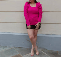 Ee:Some - Square Neck Puff Sleeve Ribbed Knit Sweater