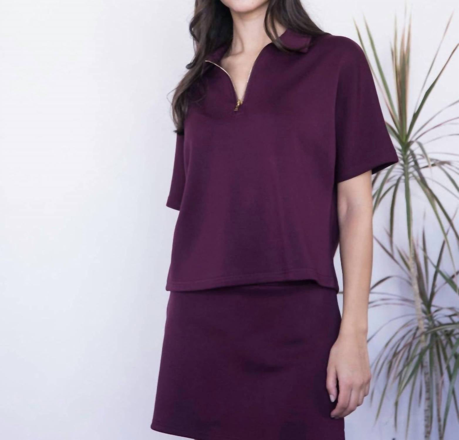 P.CILL Short Sleeve Quarter Zip Top in port - women's t-shirt - view 4