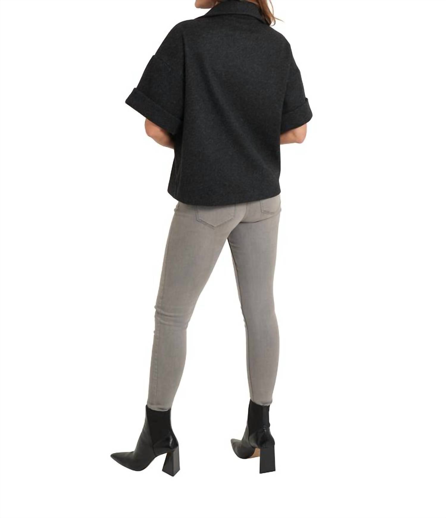 LOVE TOKEN Short Sleeve Boxy Jacket in black - women's jacket - detail view