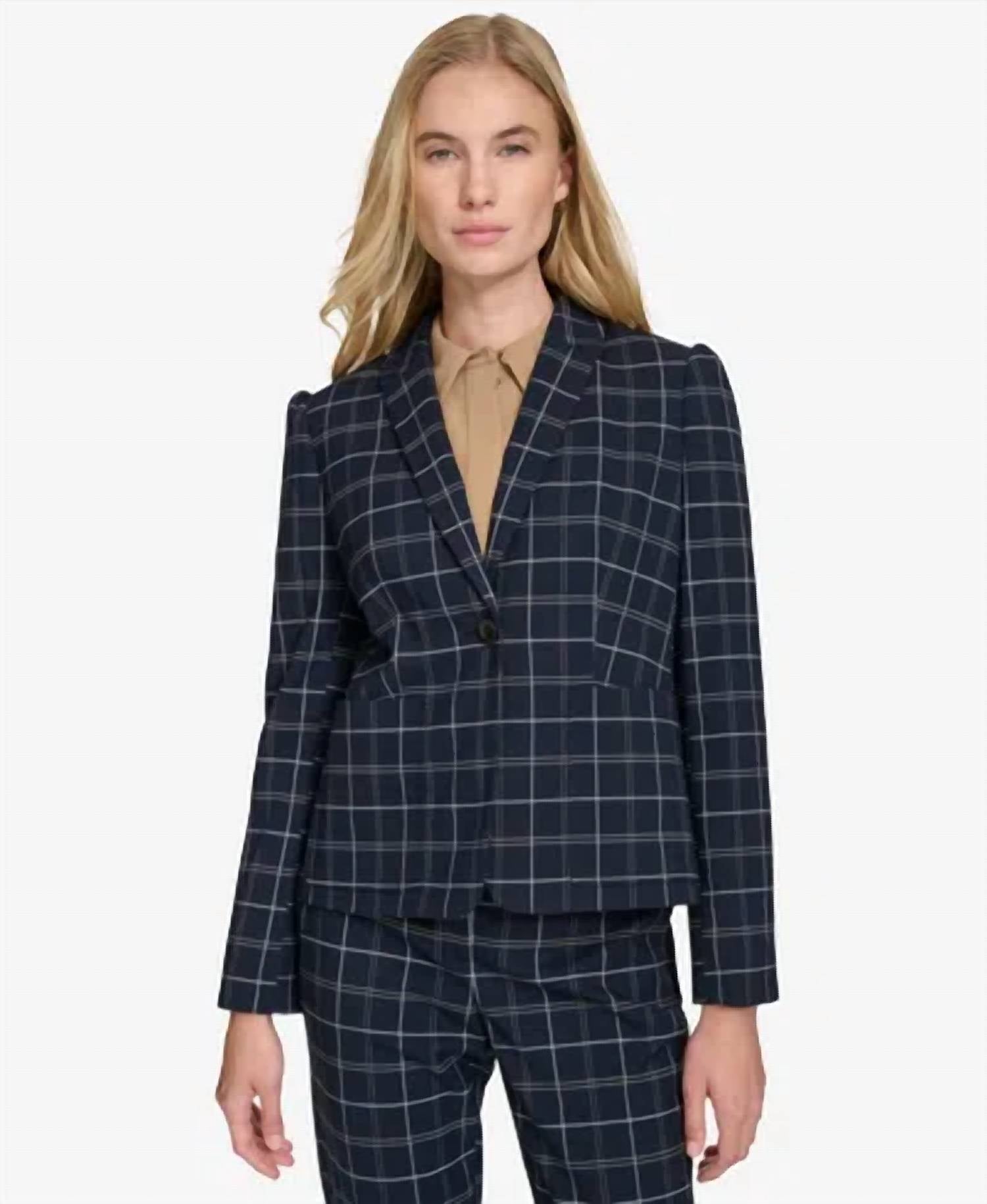 Tommy Hilfiger - Women's Plaid Puff-sleeve Single-button Blazer