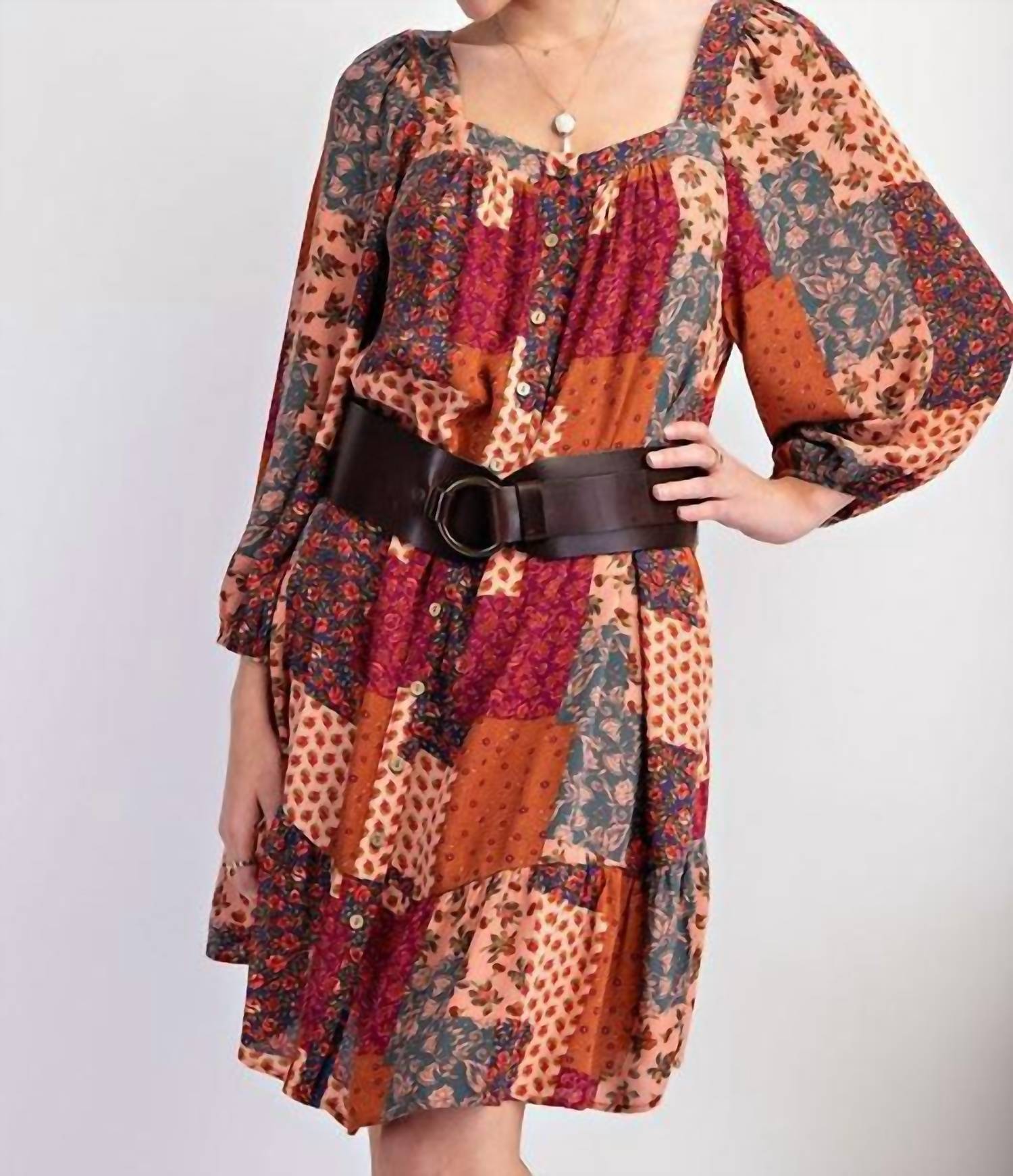 Easel - Patchwork Gauze Woven Dress