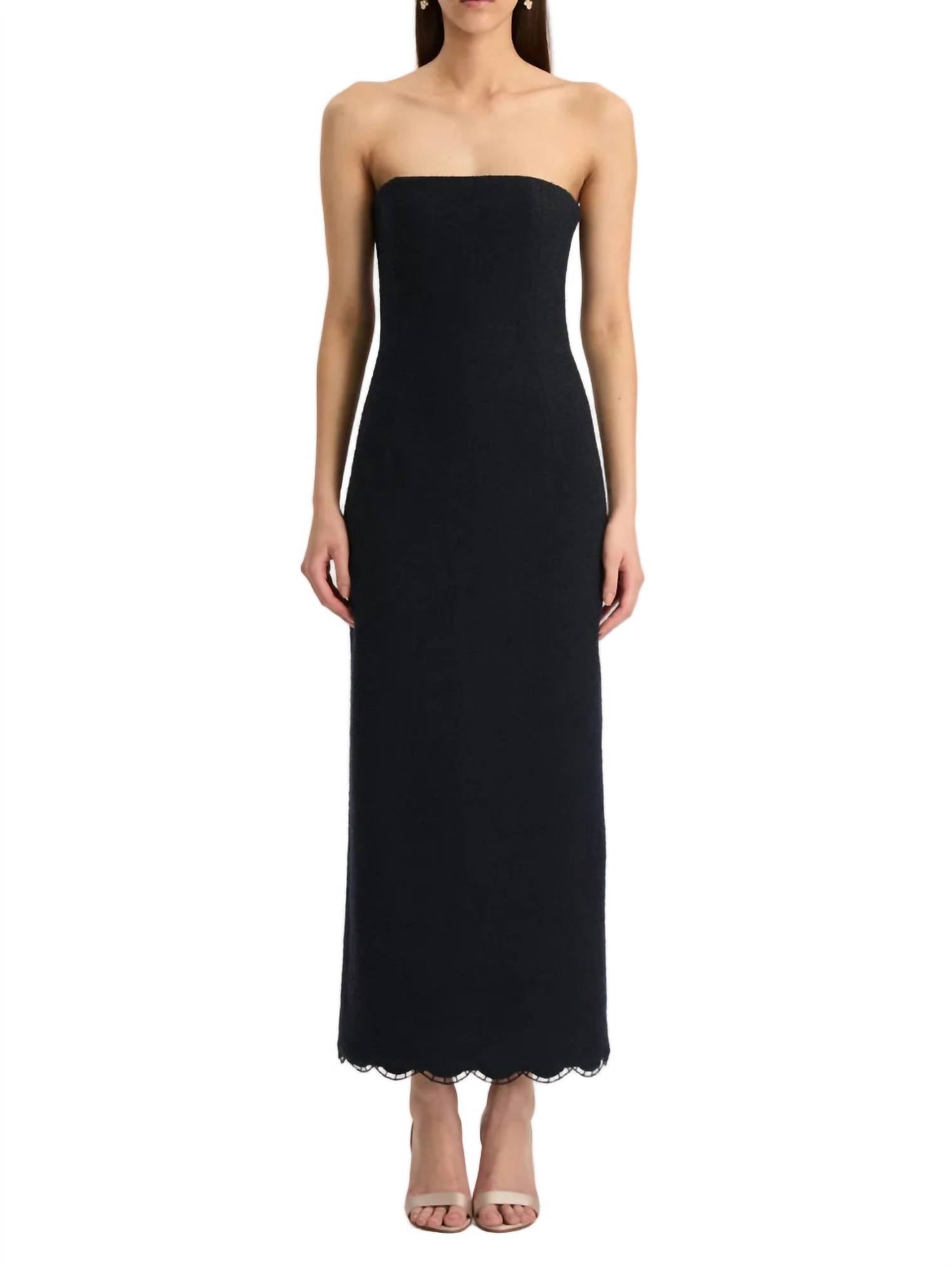 Oscar De La Renta - Strapless Tweed Bustier Midi Dress