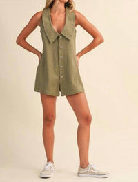 Klesis - Molly Oversized Cotton Twill V-neck Collared Romper