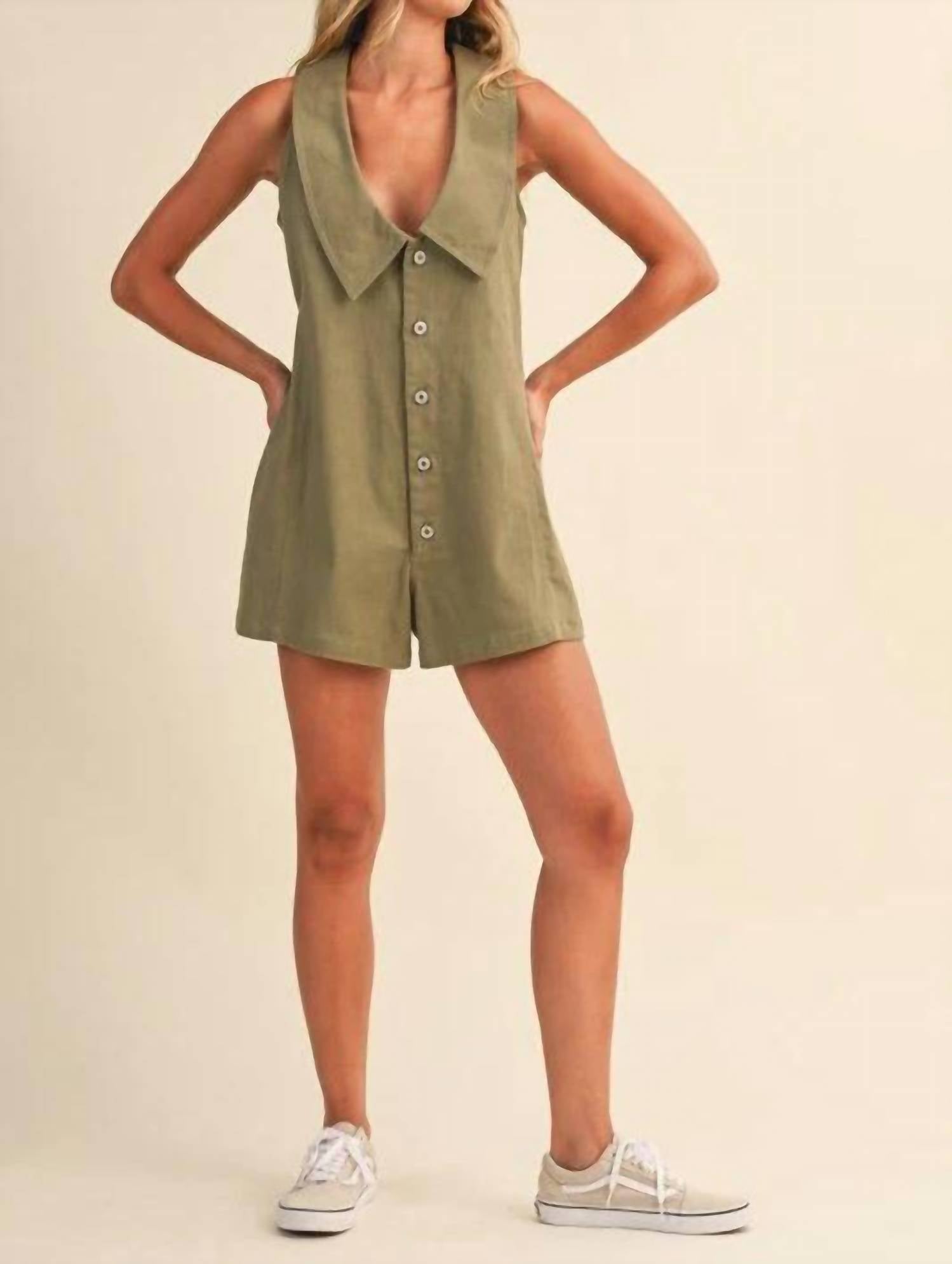 Klesis - Molly Oversized Cotton Twill V-neck Collared Romper
