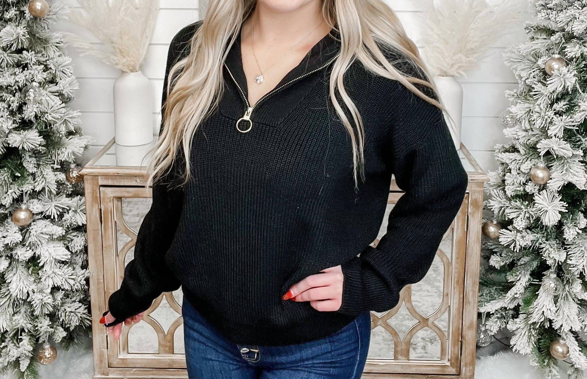 Jess Lea - Knit Long Sleeve Quarter Zip Sweater Top