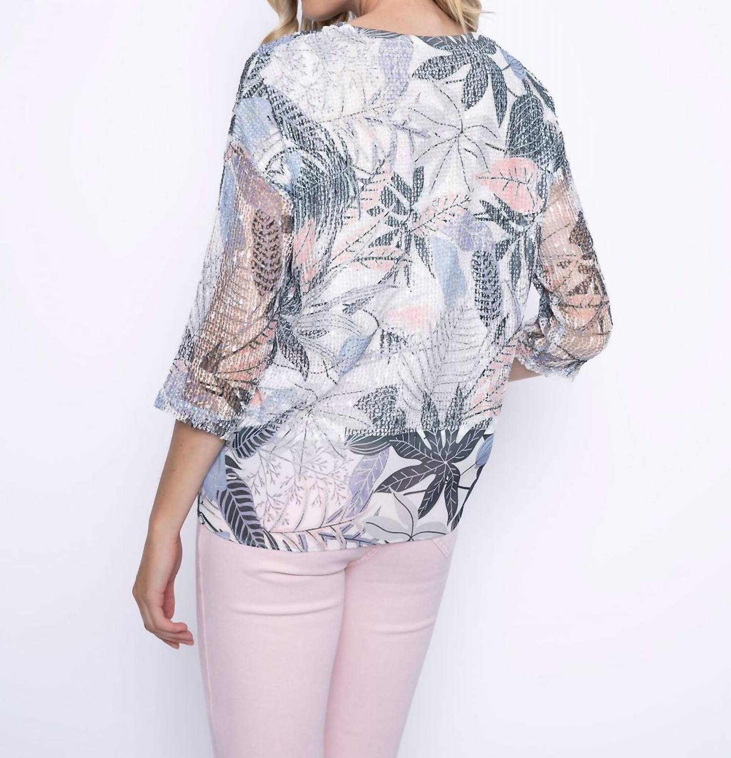 Picadilly - Tropical Print Netted Half Sleeve Top