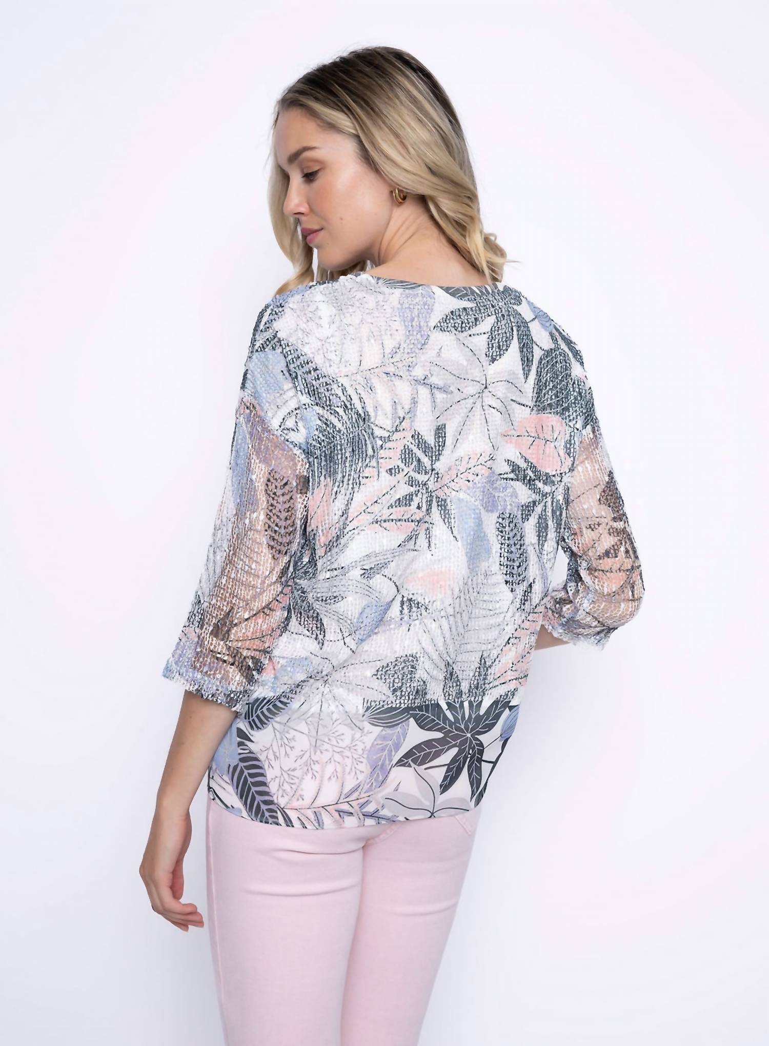Picadilly - Tropical Print Netted Half Sleeve Top