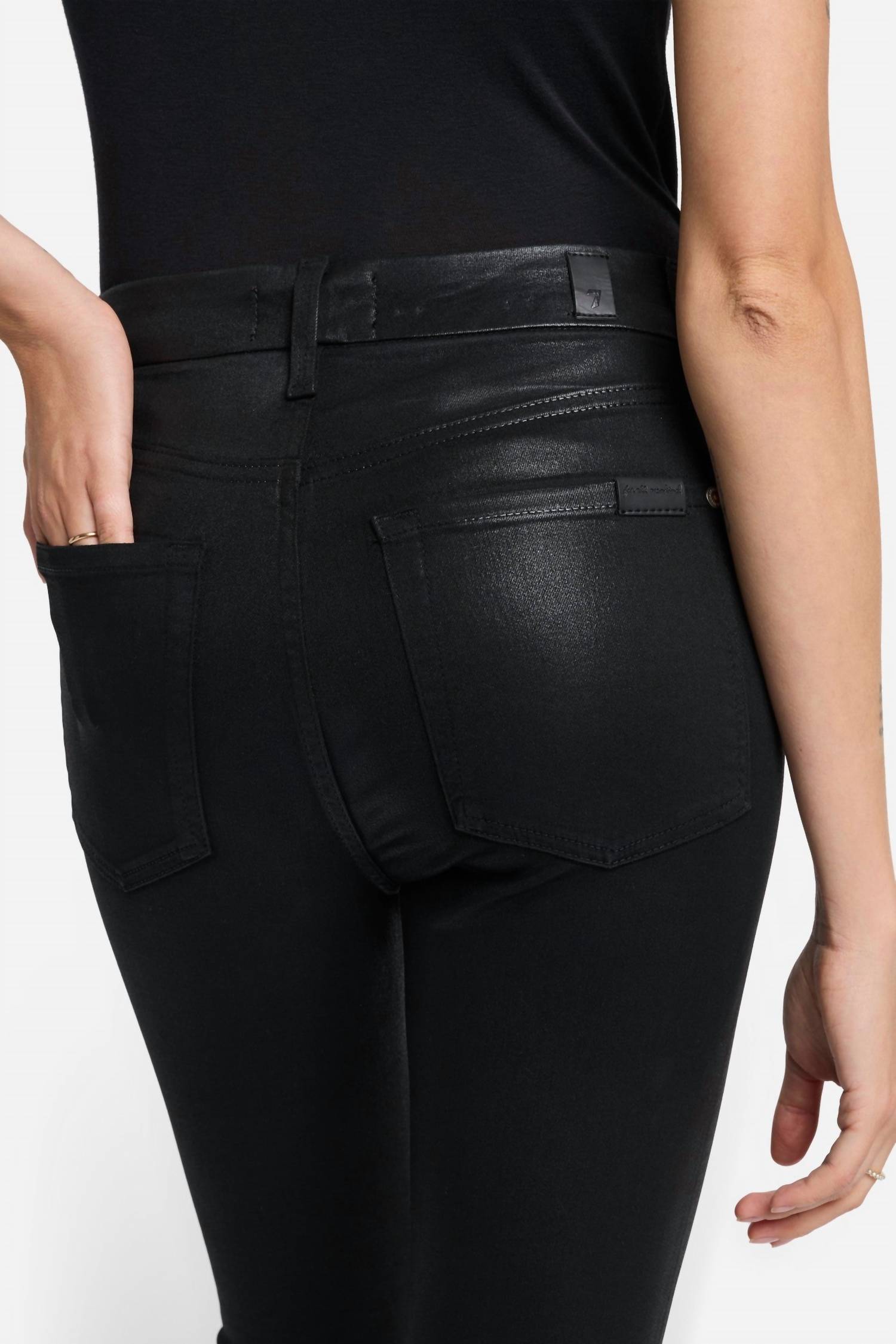 7 For All Mankind High Waist Ankle Skinny Jean in coated black - women's jeans - detail view