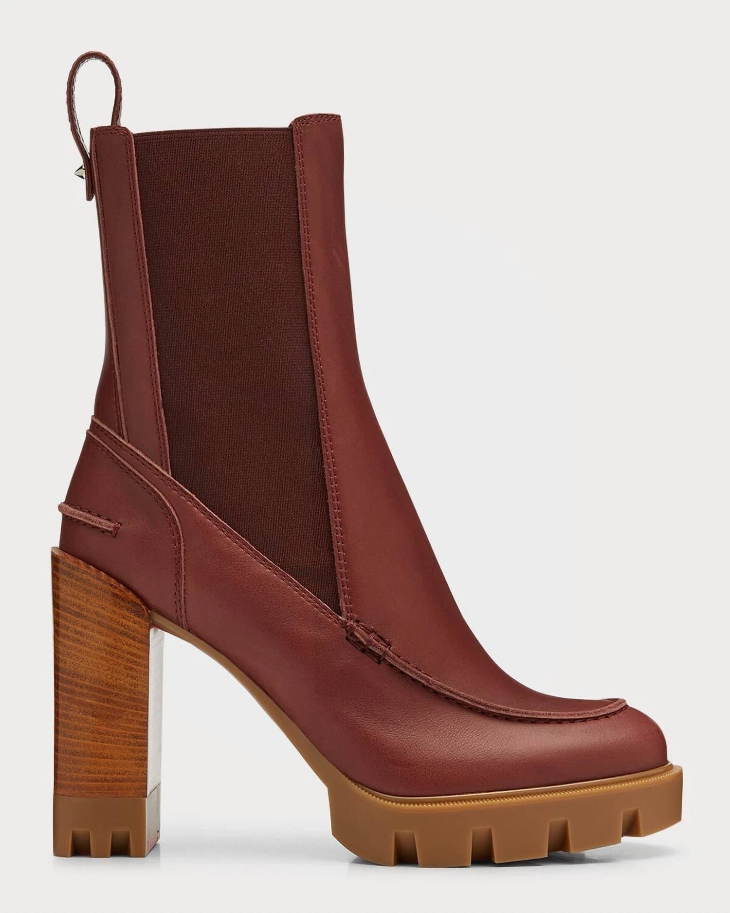 Christian Louboutin Pre-loved Women's Glory Leather Lug Sole Chelsea Booties in chesnut brown - women's shoe