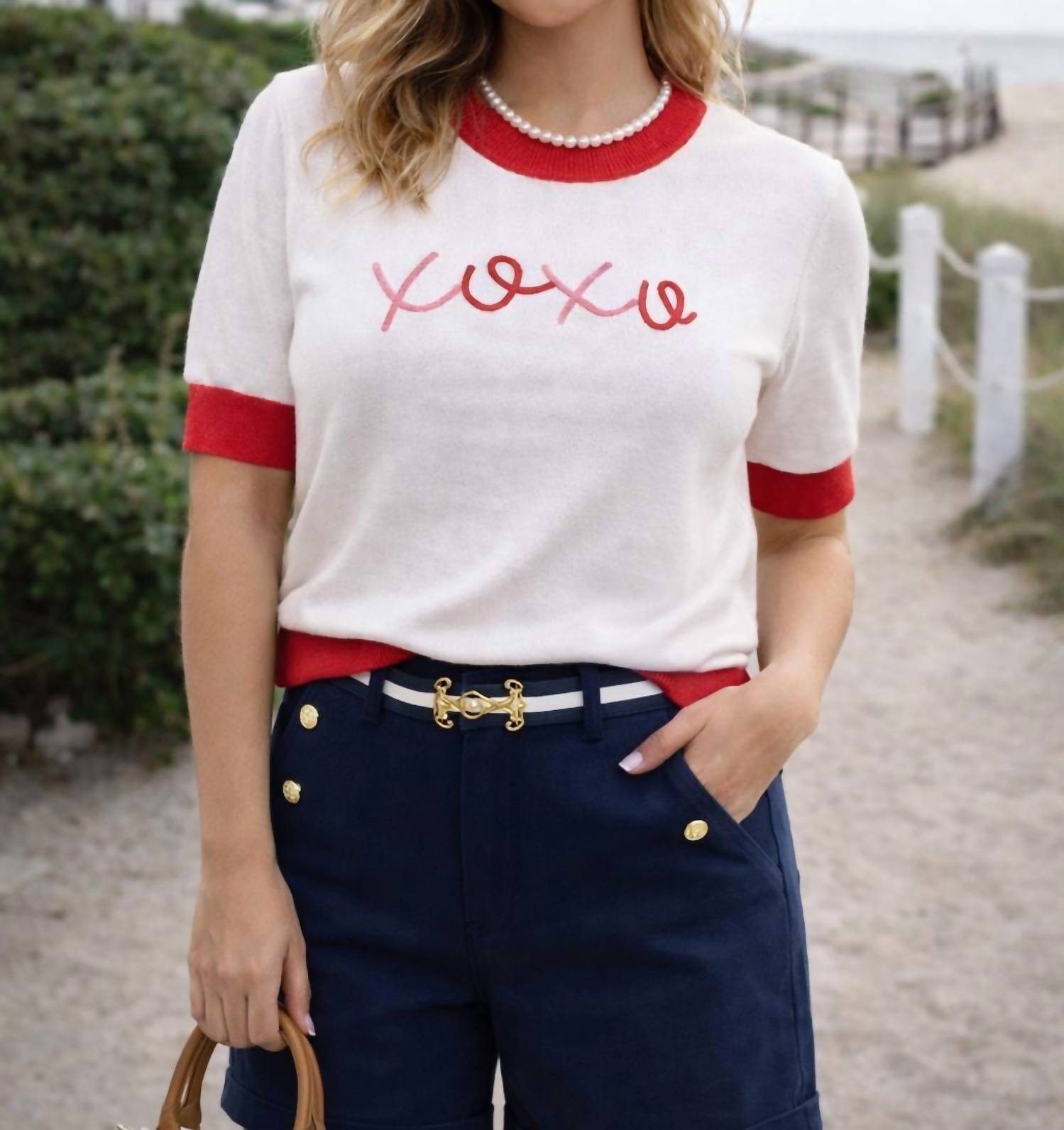Pearls & Camo - XOXO Short Sleeve Sweater