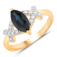 Diana M Jewels Women's Marquise Natural Blue Sapphire Fashion Ring (1.50 Ct) - Petite With Diamond Accents in 14k yellow gold - women's jewelry