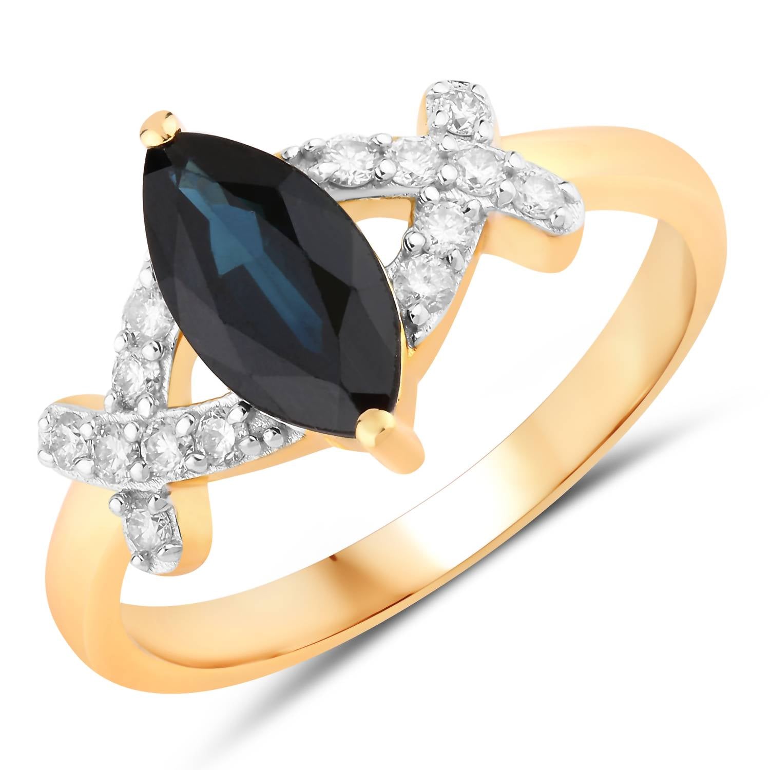 Diana M Jewels Women's Marquise Natural Blue Sapphire Fashion Ring (1.50 Ct) - Petite With Diamond Accents in 14k yellow gold - women's jewelry