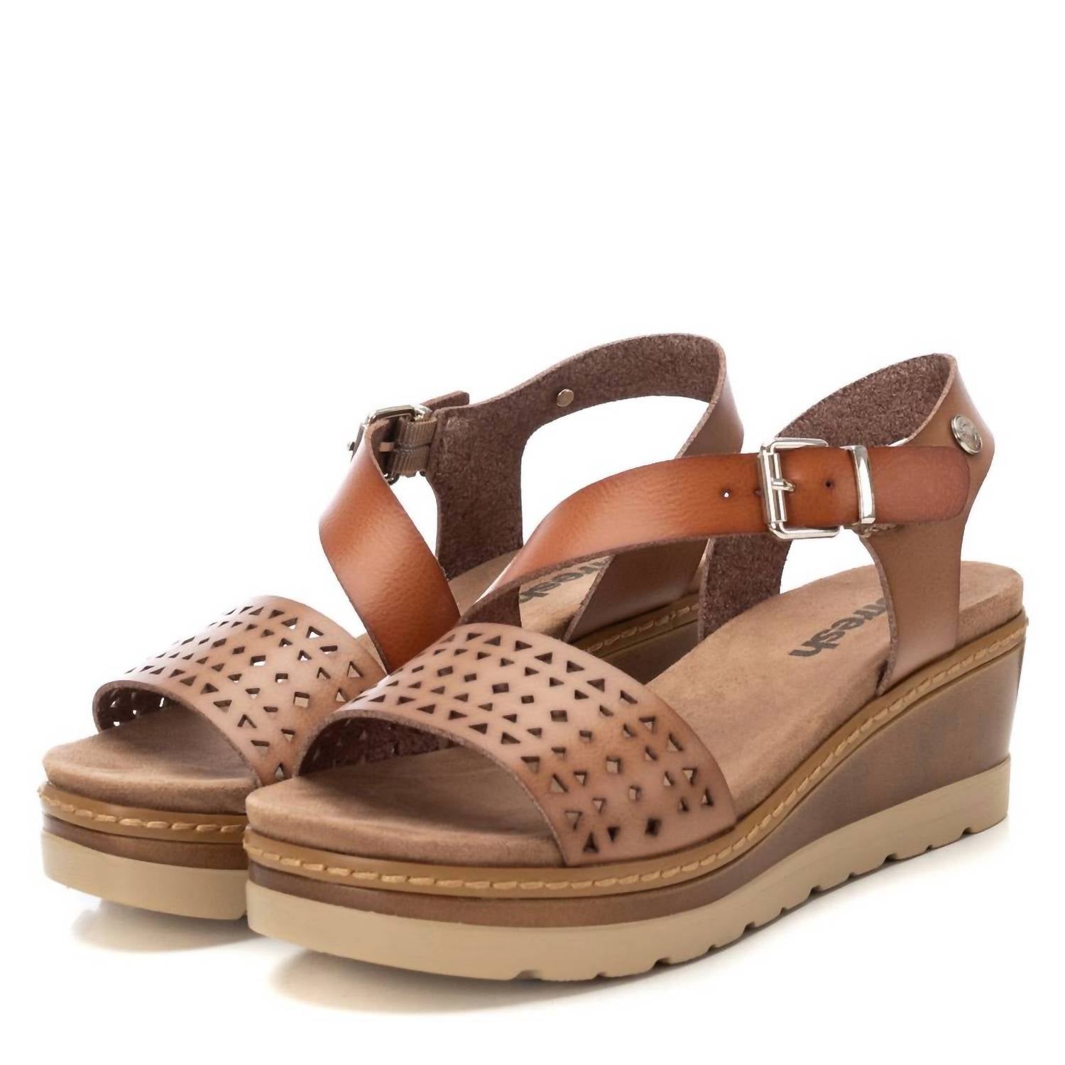 Xti Women's Crossed Strap Wedge Sandals in taupe - women's sandal - alternate view