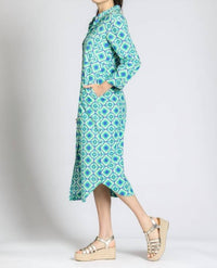APNY Printed Shirt Dress in blue multi - women's dress - alternate view