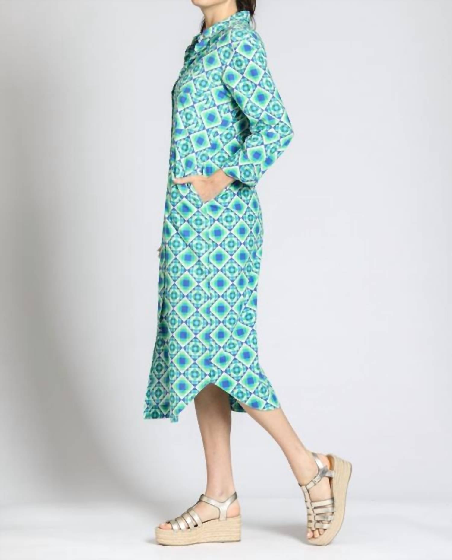 APNY Printed Shirt Dress in blue multi - women's dress - alternate view