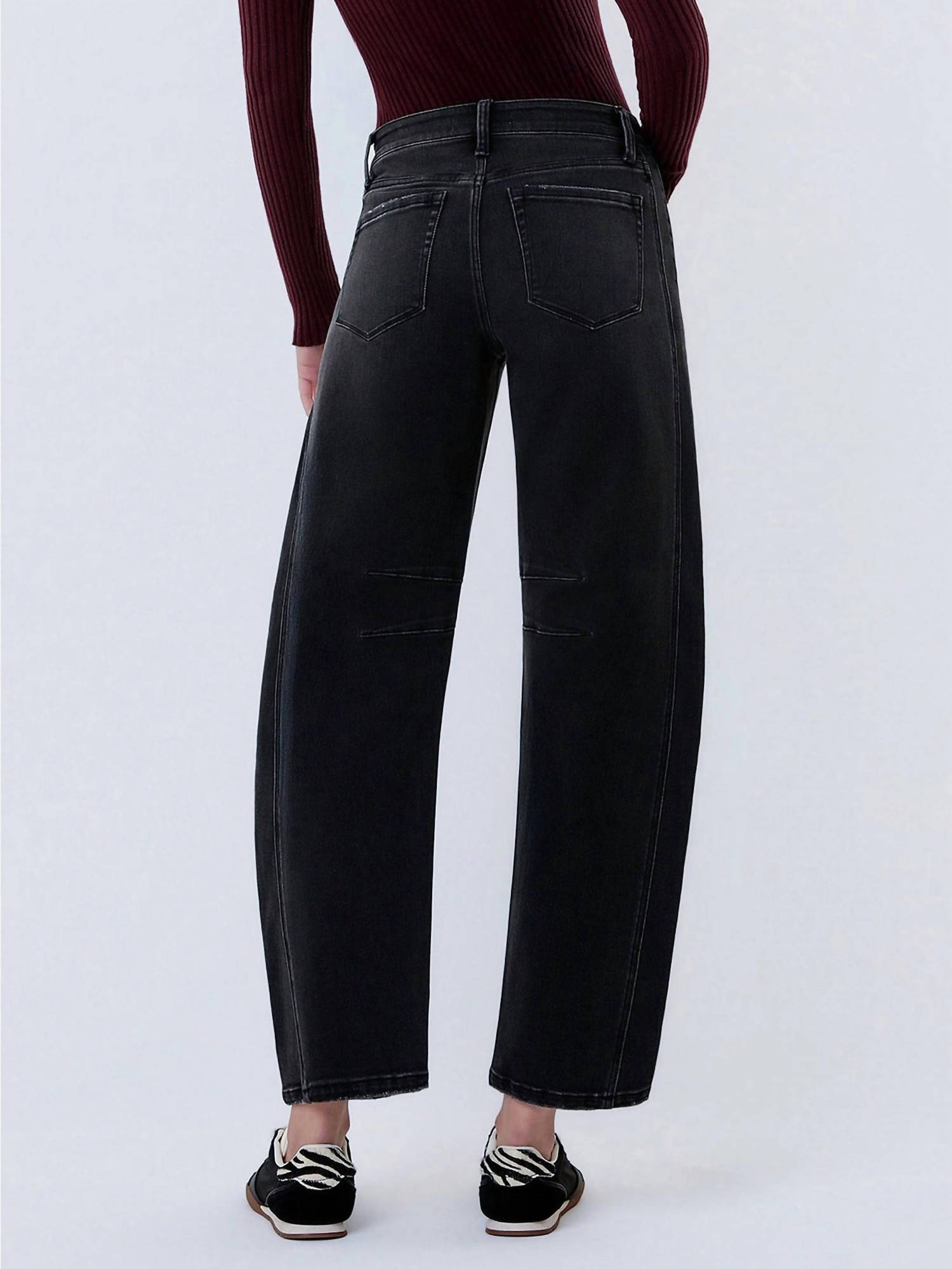 FLYING MONKEY High Rise Ankle Barrel Leg Jean in black - women's jeans - view 6