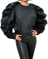 N By Nancy - Faux Leather Ruffle Sleeve Top
