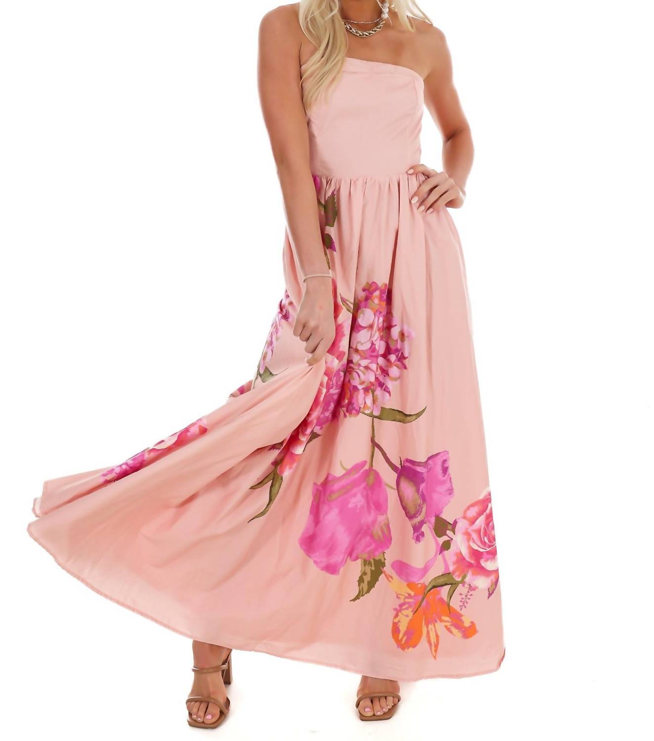 Flying Tomato - Flower Market Strapless Maxi Dress