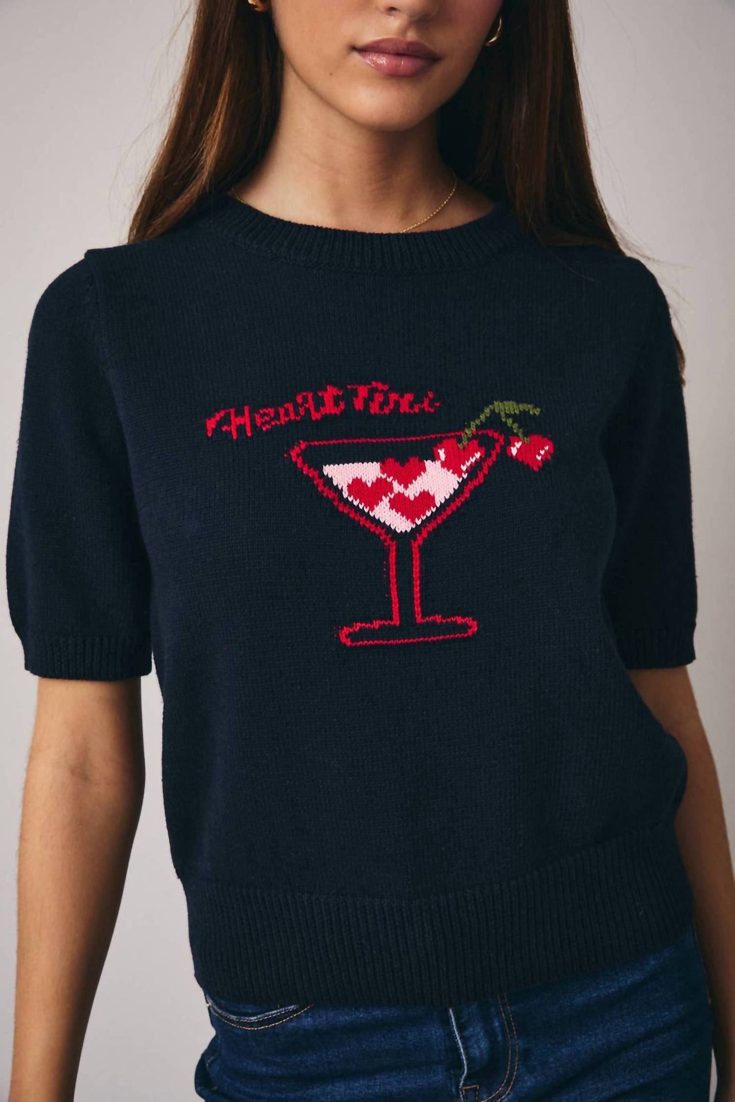 Sunday Edition Heartini Cocktail Sweater Top in black - women's sweater - view 5