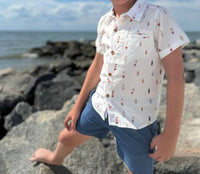 ME & HENRY Boy's Maui Buoys Printed Button Down Shirt in white - kids' shirt - detail view