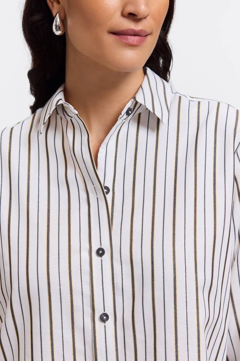 Foxcroft - Meghan Metallic Stripe Long Sleeve Shirt