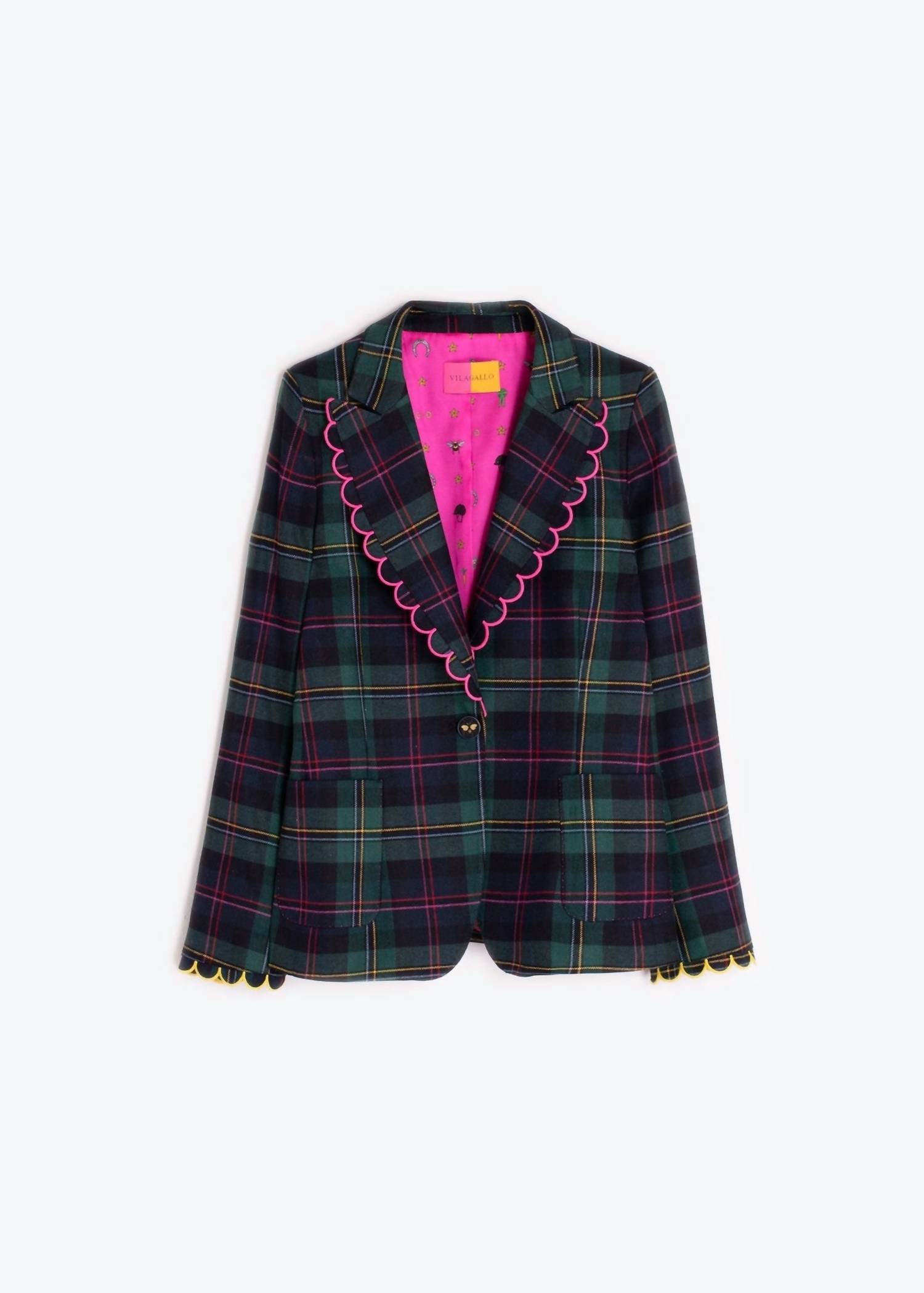 Vilagallo - Hillary Embroidered Plaid Blazer