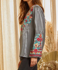 Andree By Unit - Floral Embroidered Shimmering Blouse