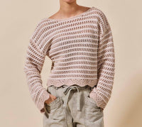 So Me - Scallop Edge Textured Stripe Sweater