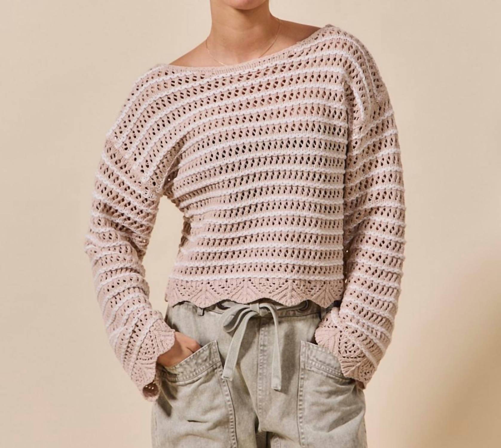 So Me - Scallop Edge Textured Stripe Sweater