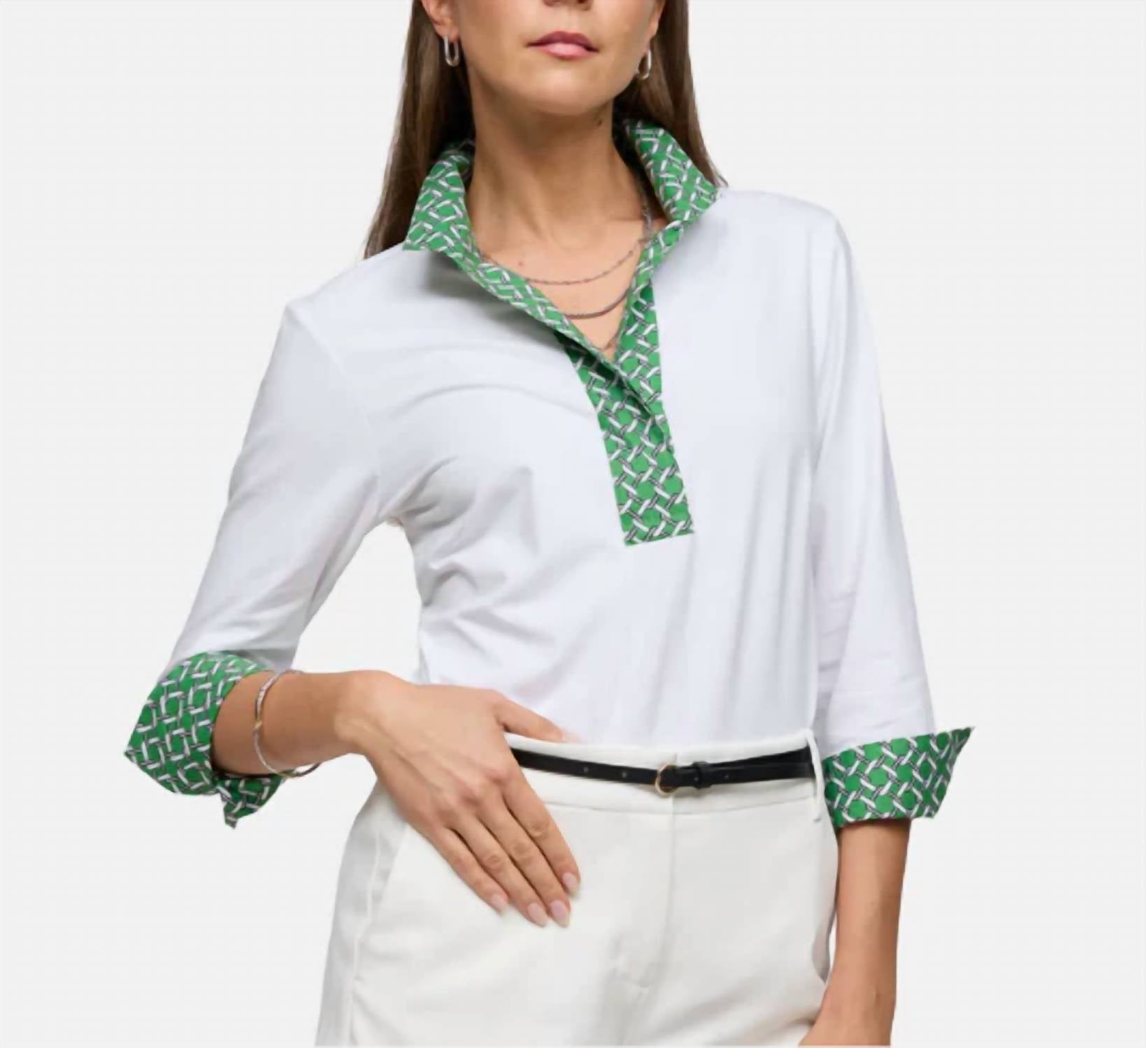Hinson Wu - Ainsley 3/4 Sleeve Chain Link Polo Shirt