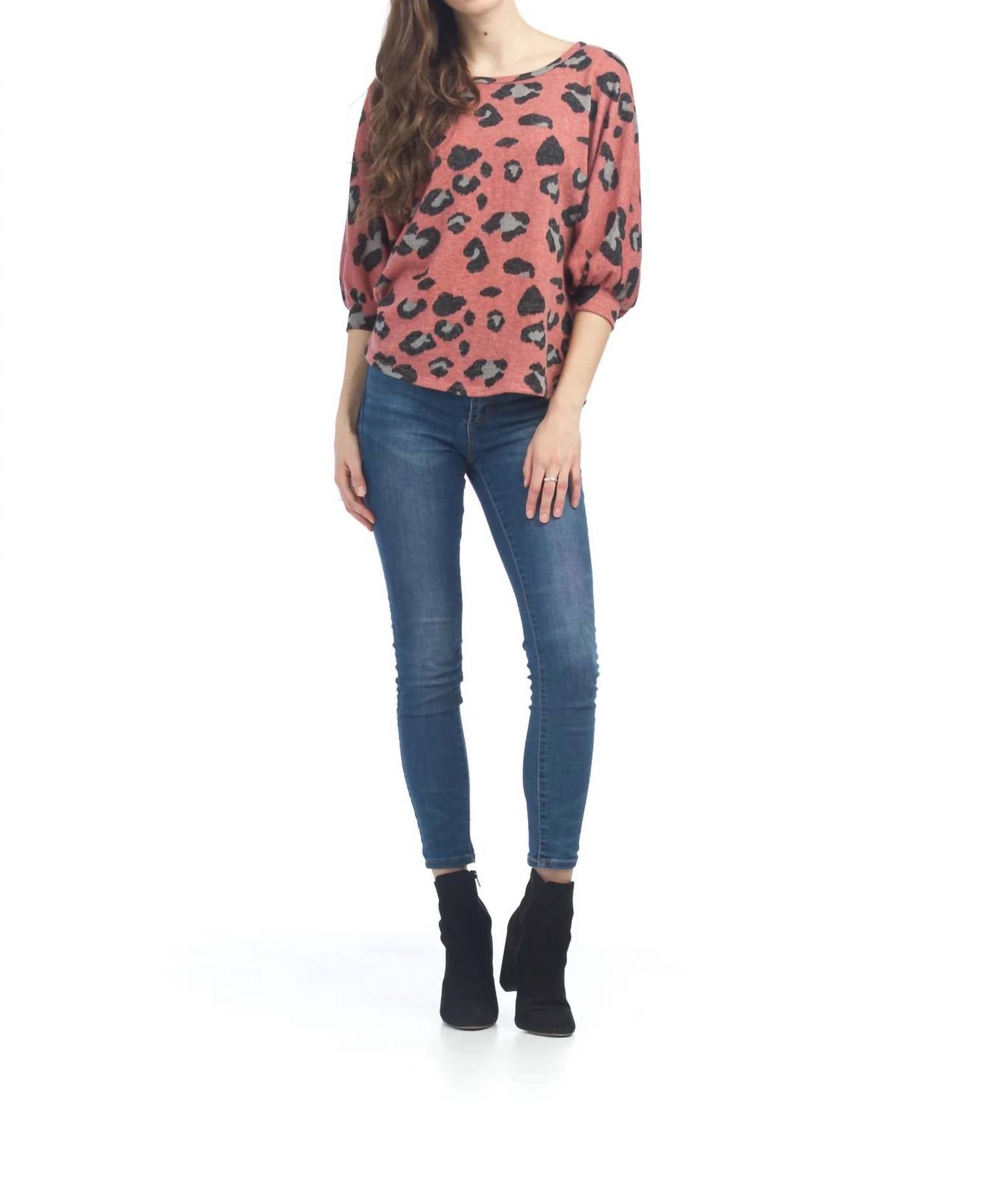 Papillon - Leopard Print Dolman Sleeve Sweater