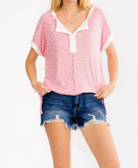 7Th Ray - Mixed Print Henley Top