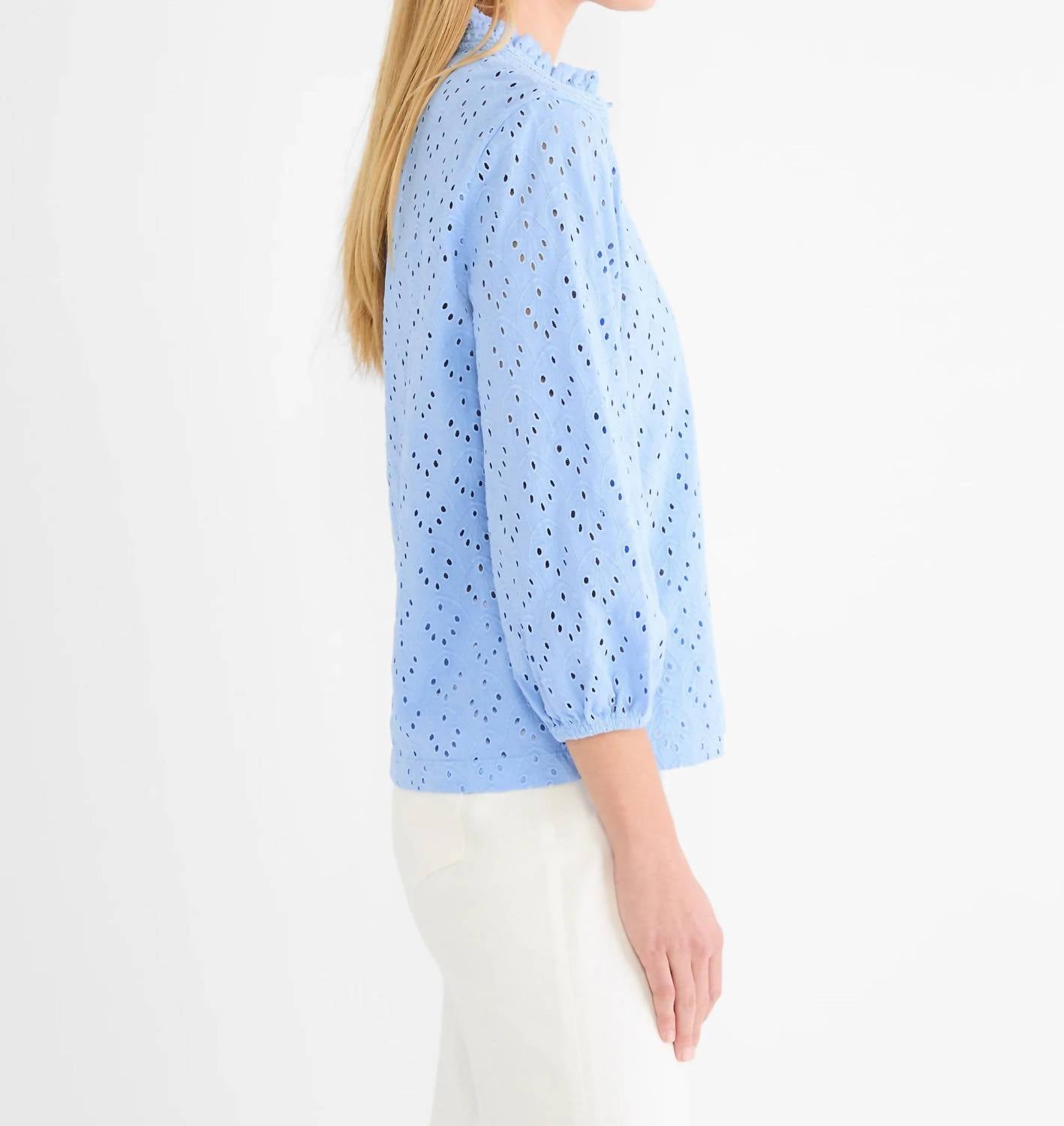 Nic + Zoe - Knit Eyelet Ruffle Neck Top