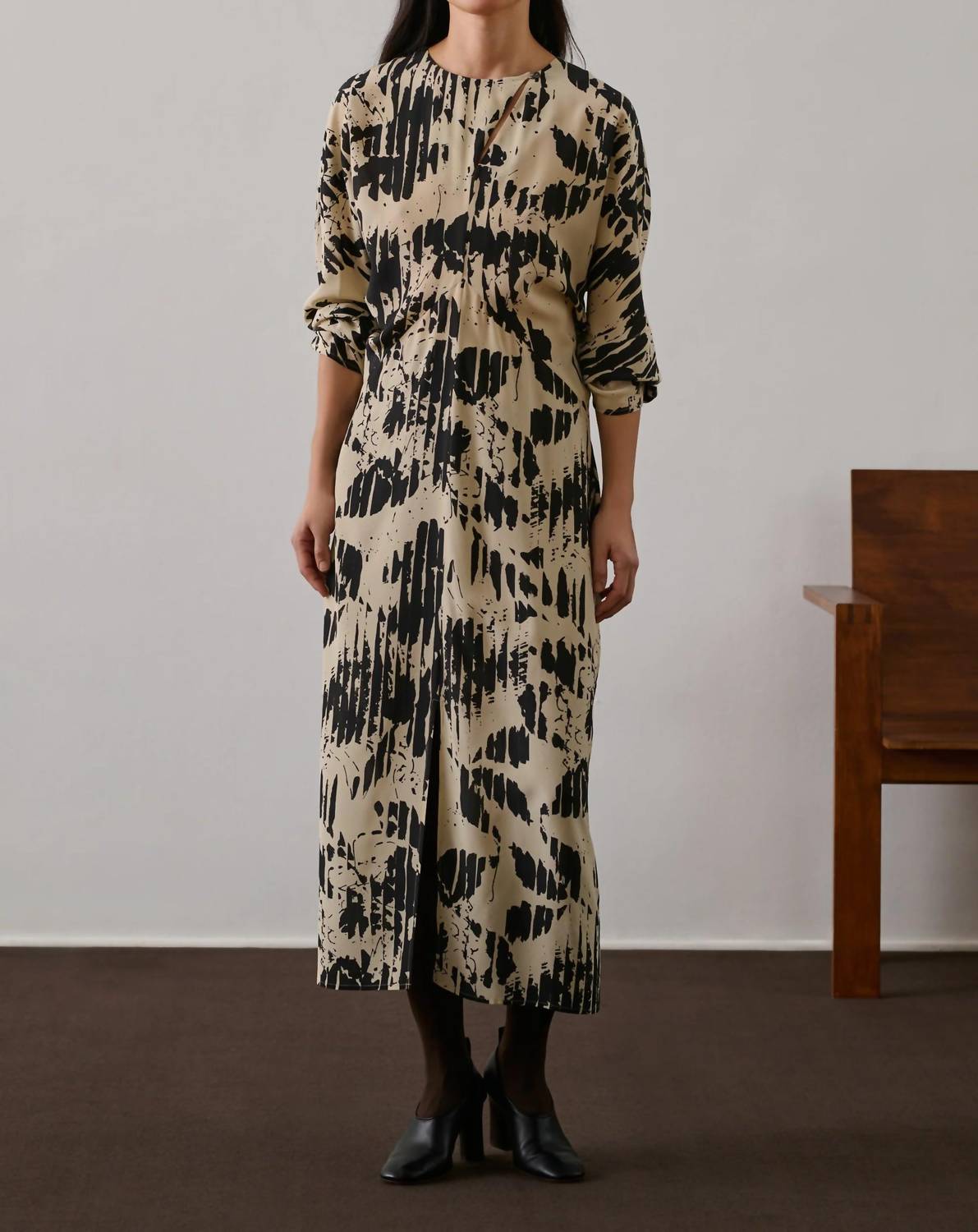 soeur Francine Midi Dress in pale yellow black - women's dress