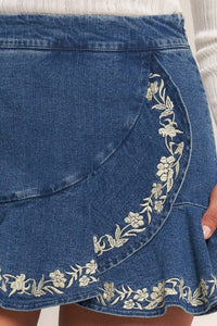 Flying Tomato - Embroidered Denim Skort