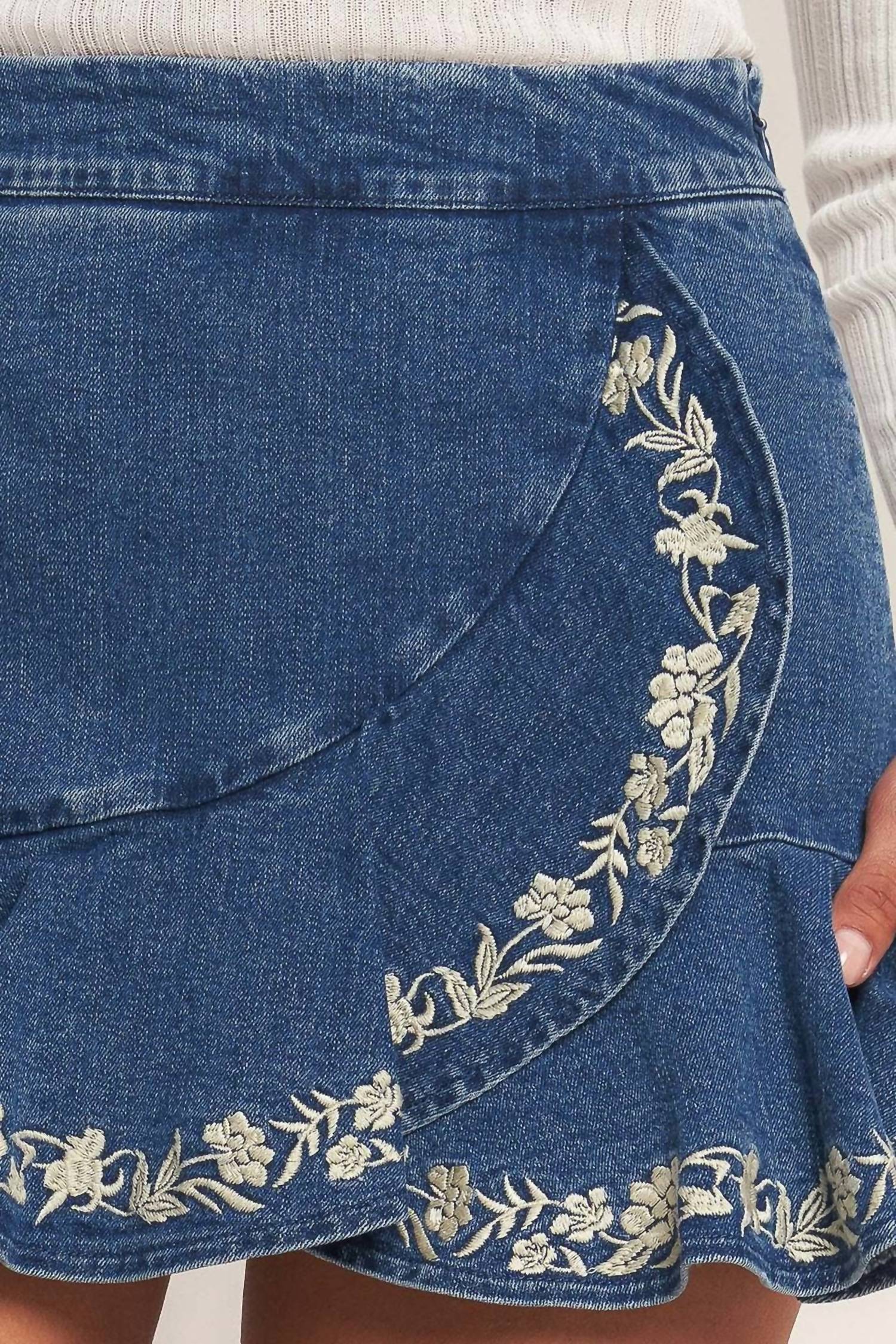 Flying Tomato - Embroidered Denim Skort