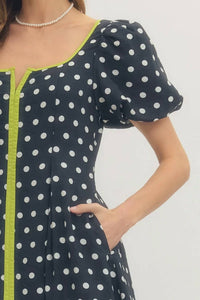 Entro - Polka Dot Puff Sleeve Midi Dress