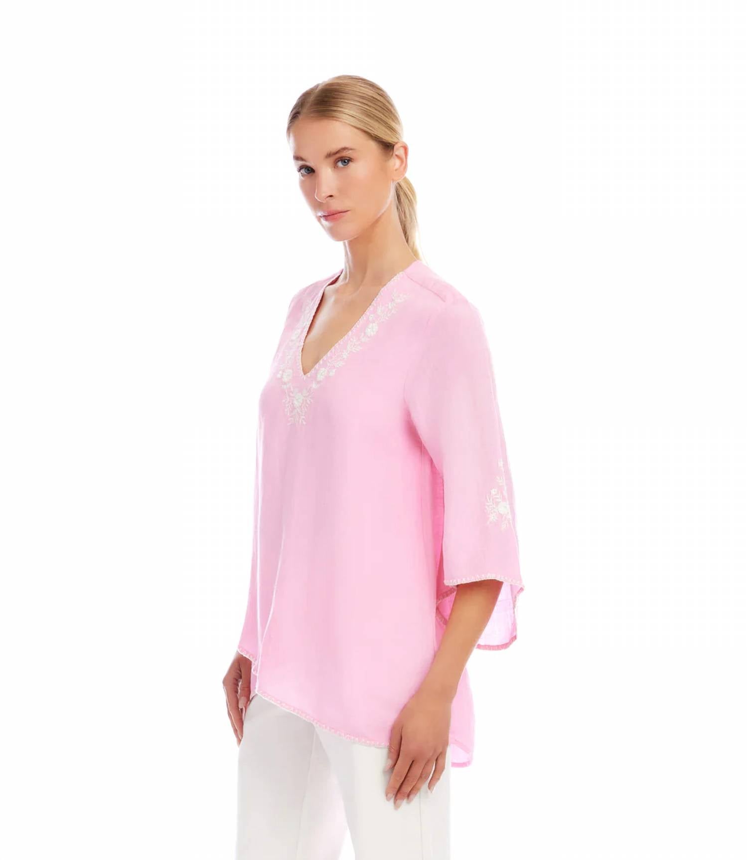 Karen Kane - Bracelet Sleeve Embroidered Asymmetric Top