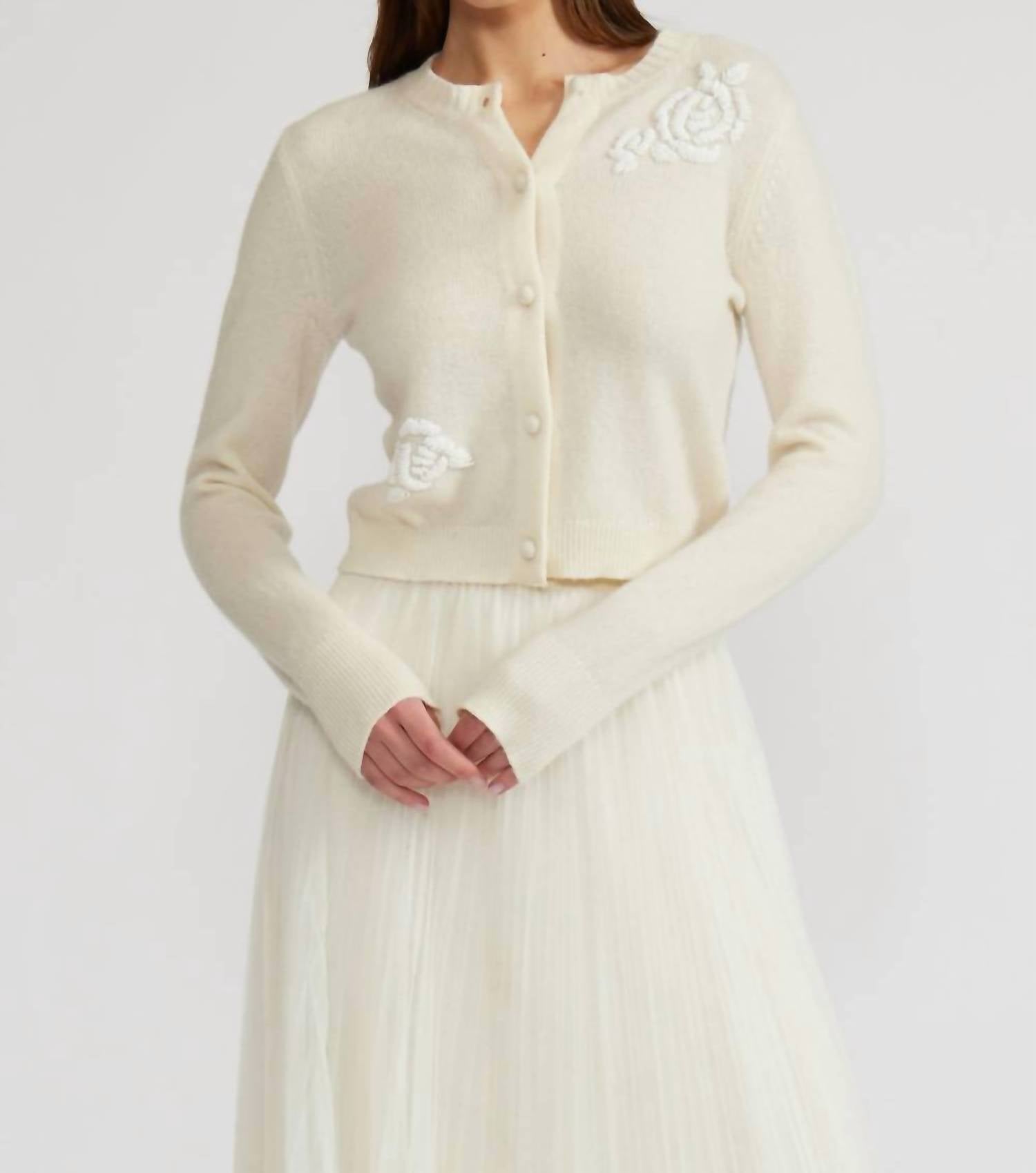 LUCY PARIS Nilda Beaded Cardigan Sweater Top in ivory - women's cardigan