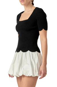 English Factory - Scallop Hem Square Neck Rib Sweater