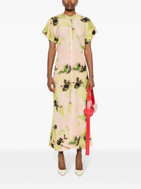 Victoria Beckham - Abstract Print Short Sleeve Drape Shouler Maxi Dress