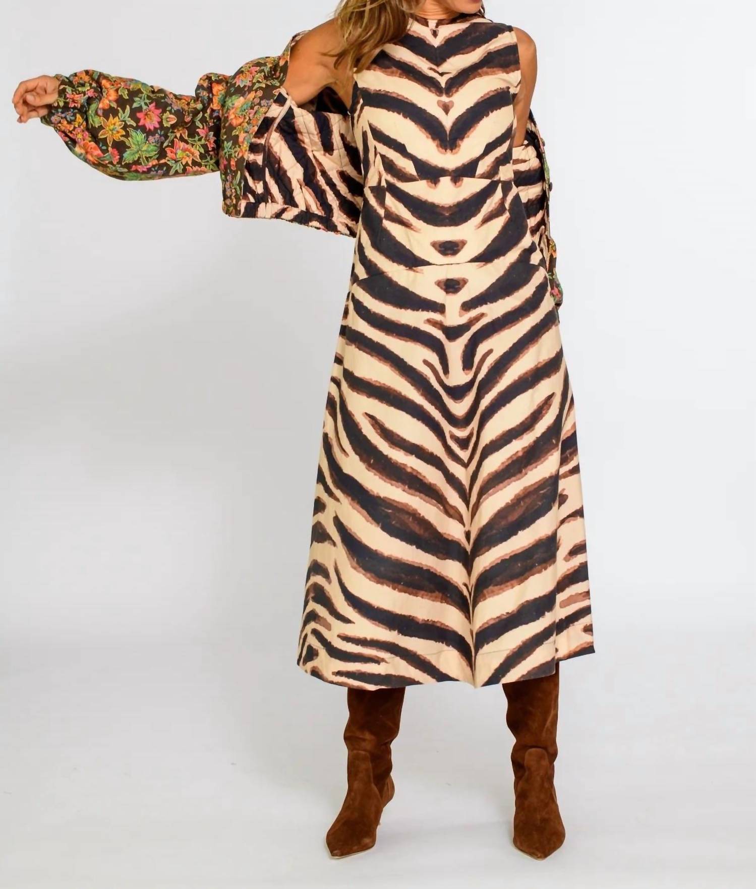 Elizabeth James The Label Reversible Frankie Bomber Jacket in wallflower brown zebra - women's jacket - alternate view