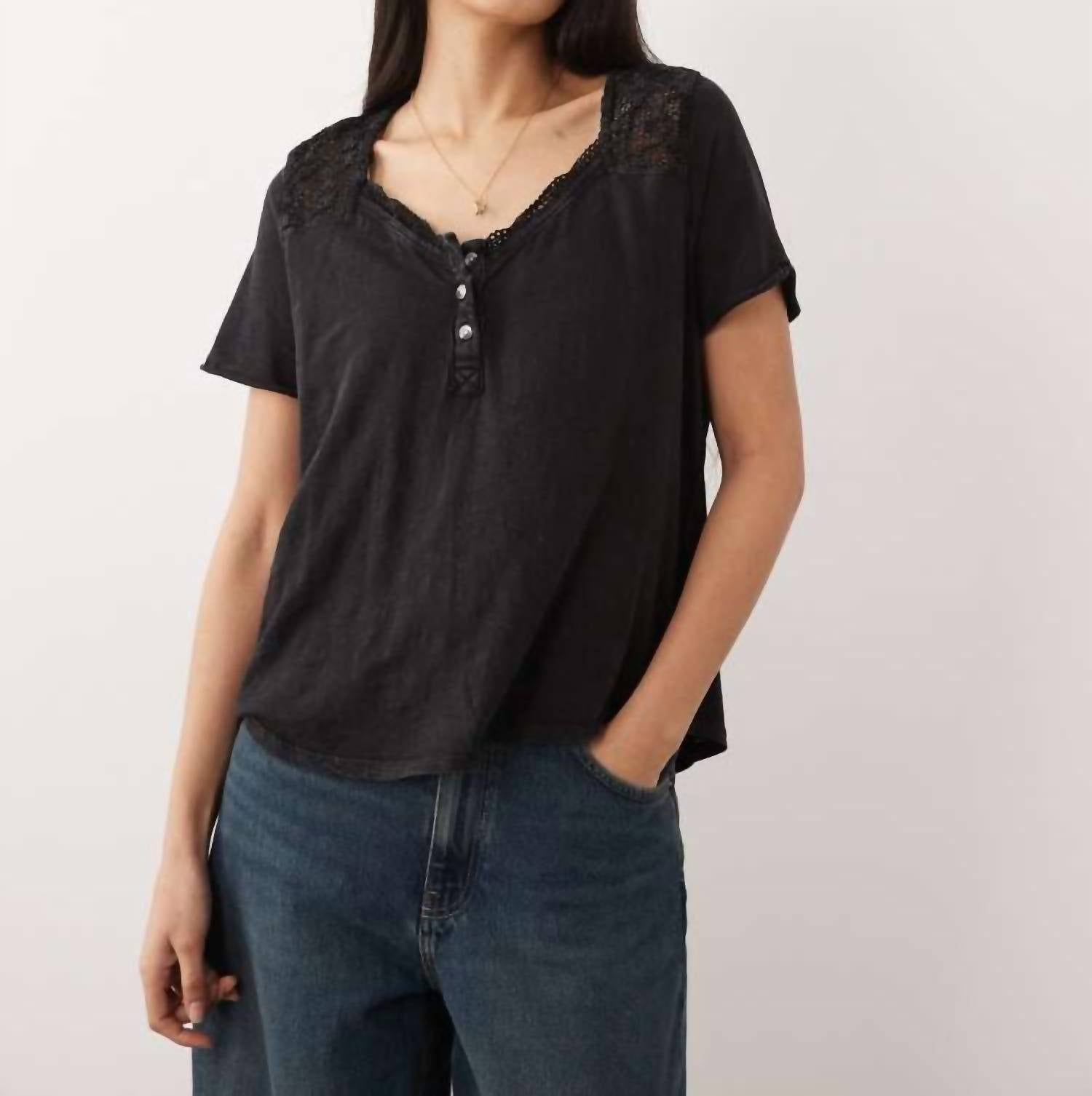 Free People - Heriloom Henley Button Up Tee