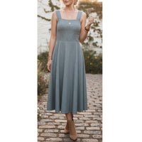 Nine Britton - Sleeveless Square Neck Ribbed Midi Dress