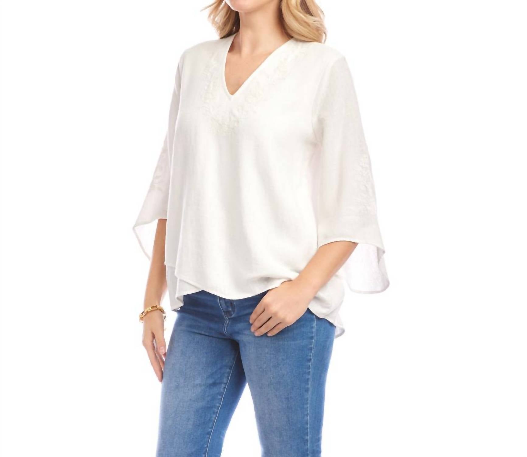 Karen Kane - Bracelet Sleeve Embroidered Asymmetric Top