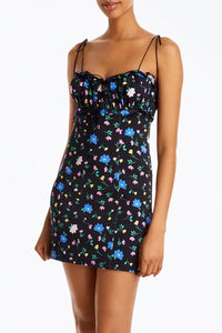 ROBIN RUCHED FLORAL-PRINT MINI DRESS