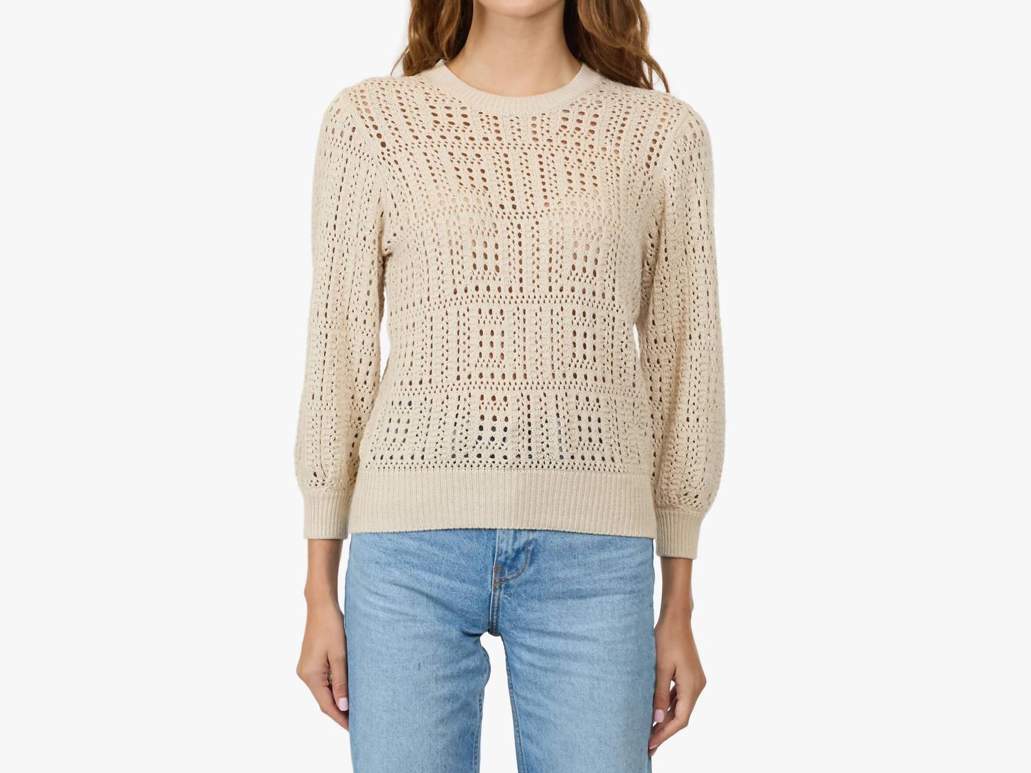 Autumn Cashmere - Puff Sleeve Tile Stitch Sweater