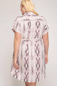 Snakeskin Button Down Plus Dress
