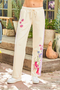 PAPARAZZI Embroidered French Terry Pant in cream - women's pants