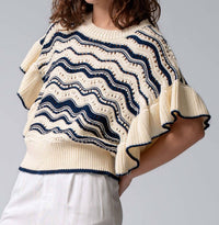Urban Daizy - Ruffle Sleeve Wave Knit Sweater